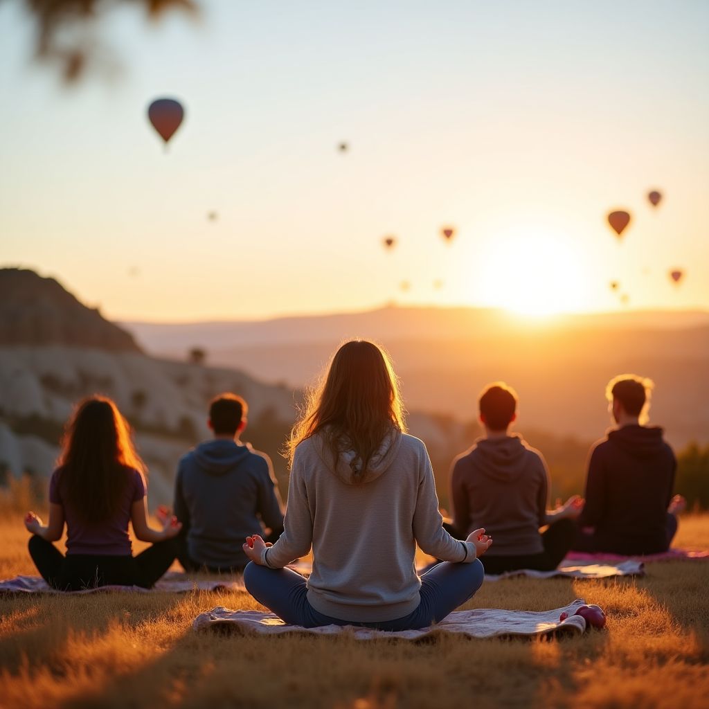 Doğada meditasyon yapan bir grup